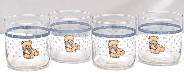 4 Vintage Theodore Country Teddy Bear Rocks Juice Glasses Libbey Tienshan 3.5"