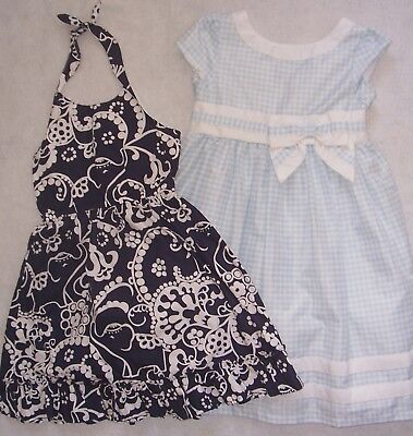 Girl 6 & 7: Two LOVELY ~GYMBOREE~ DRESSES: NAVY FLORAL HALTER  & DRESSY BLUE CHK