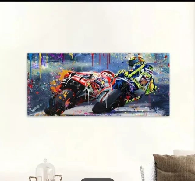 Druck  (Marc Marquez-Valentino Rossi) Rahmenlos 30x60 Legendär Motorsport MotoGp