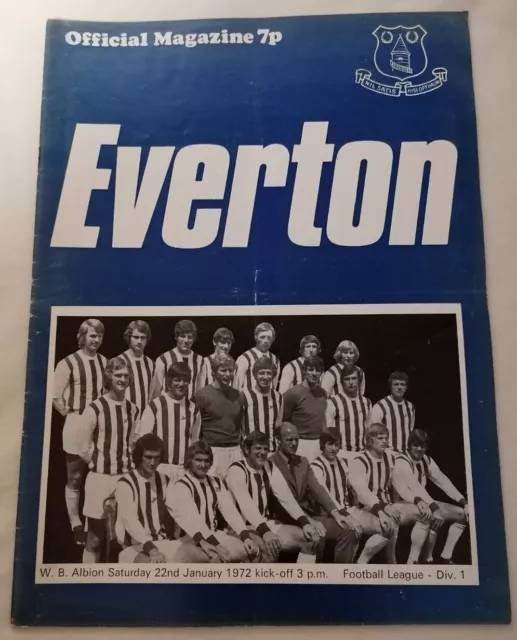 FOOTBALL PROGRAMME - Everton Vs W.B. Albion Saturday 22nd January 1972 Div. 1