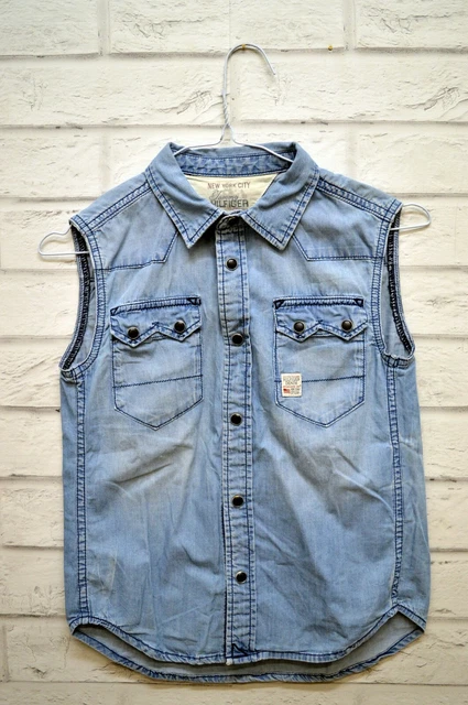 Camicia TOMMY HILFIGER Bimba Kids Taglia 8 Anni Smanicata Jeans Blu Denim Usato