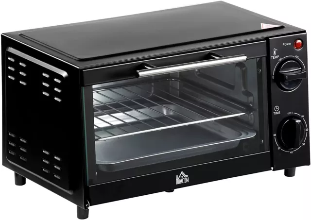 9L 750W Mini Oven Countertop Electric Grill with Baking Tray & Wire Rack, Black