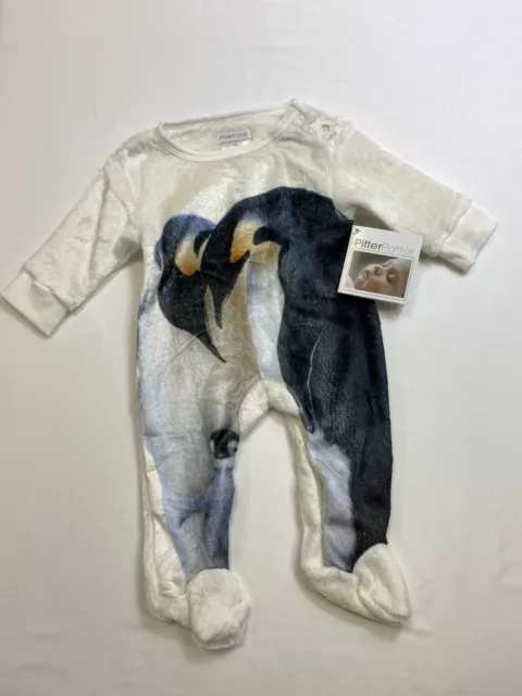 BNWT Baby fleece Sleepsuit Soft Velour Warm Penguin Animal Gift Boys Girls