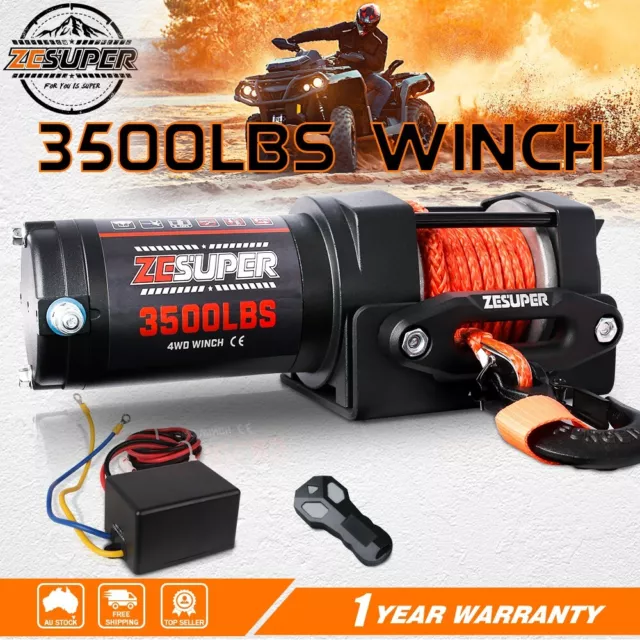 12V Electric Winch Synthetic Rope 3500LBS Remote ATV Winch UTV BOAT Trailer 4WD