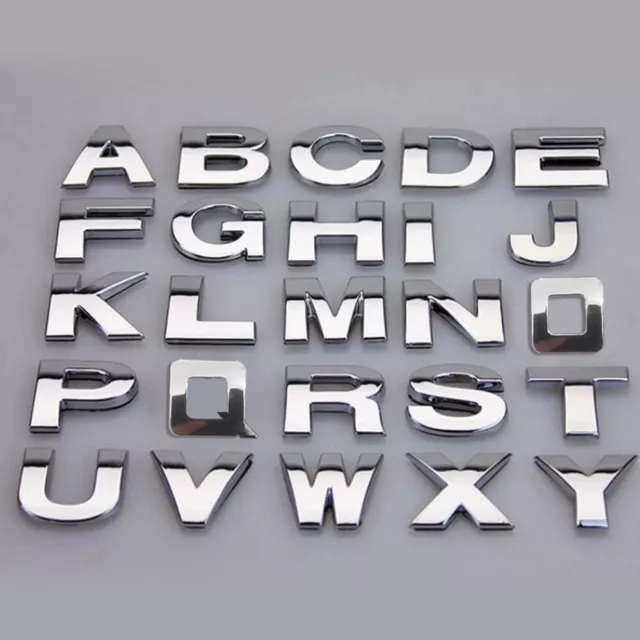 25mm A-Z Alphabet Letters Car Sticker Self-Adhesive Auto Badge Emblem 3D Chrome 2