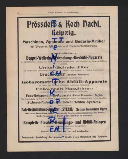 LEIPZIG, Werbung 1913, Prössdorf & Koch Nachf. Maschinen Apparate-Bedarfs-Artike