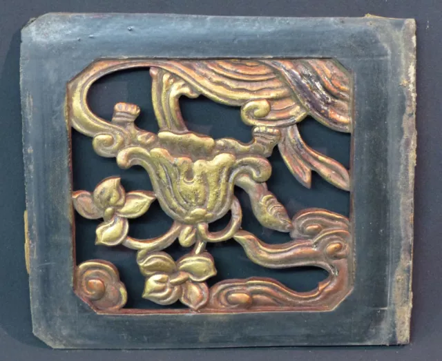 C7 1850 art chine Qing joli panneau décoratif ajouré bois laqué précieux 21,7cm