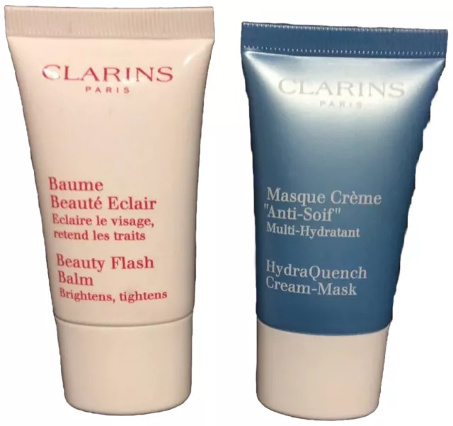 Clarins Beauty Flash Balm 15ml. & HydraQuench Cream Mask 15ml. New & Sealed.