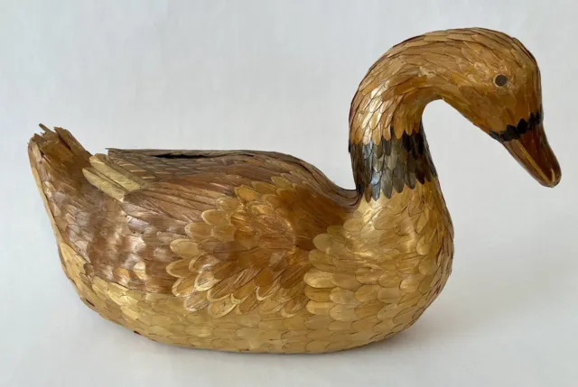 Vintage Chinese Bamboo Wood Duck Handmade Art - Gorgeous!