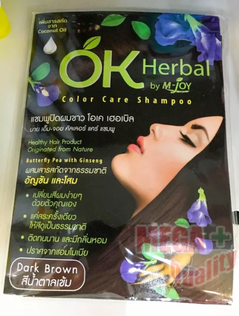 OK herbal hair dye dark brown color care shampoo natural butterfly pea, ginseng