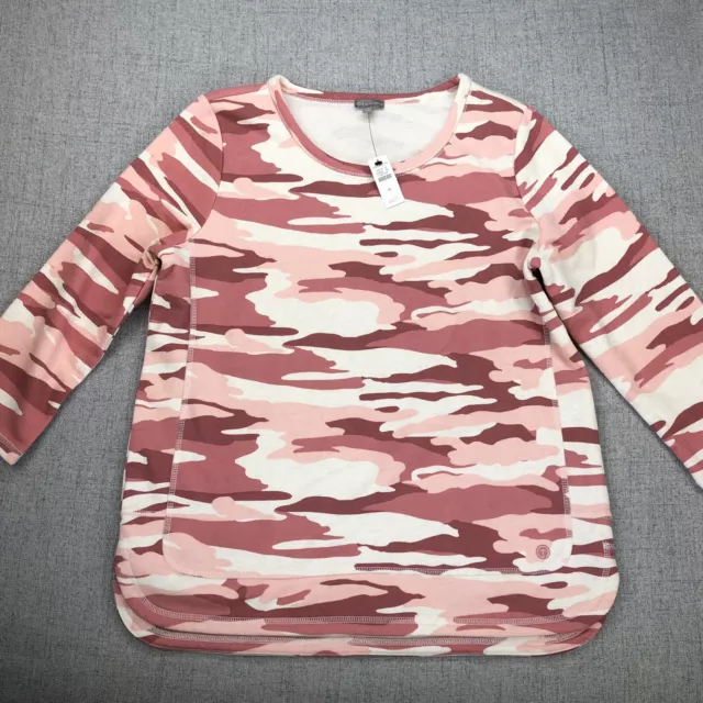 Talbots Pink Camo Sweater Womens Sz MEDIUM Pullover French Terry Scoop Neck Top