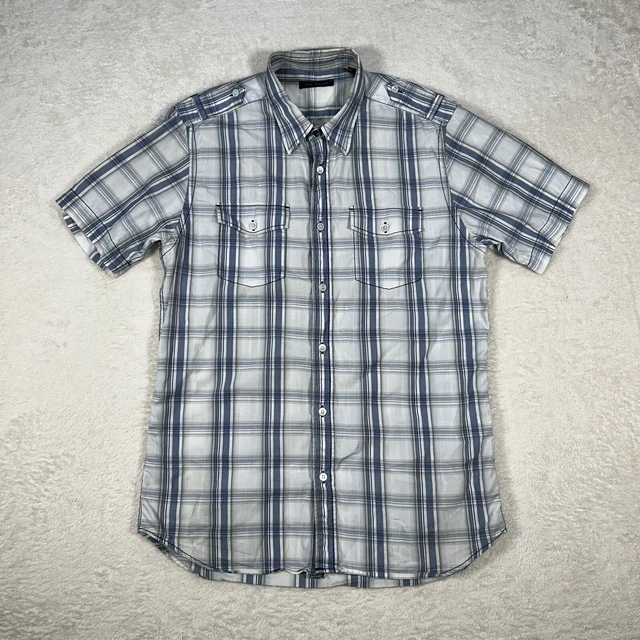 Camicia a scacchi Ted Baker da uomo Ted medio taglia 3 manica corta blu grigio