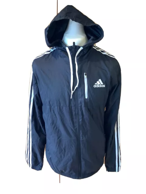 Adidas Windbreaker Jacket Full Zip Hooded Men's Medium Black Run Gym