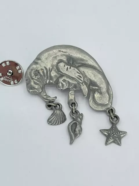 Lindsay Claire Designs pewter Manatee and Calve lapel pin dangle shells starfish 2