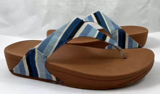 FitFlop Women's Size 10 Lulu Nylon Toe Post Thong Slide Sandals Blues Reg $75