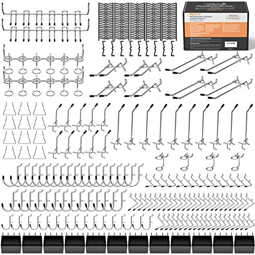 278PCS Pegboard Accessories Organizer Kit, Peg Board Hooks Set with Bins for ...