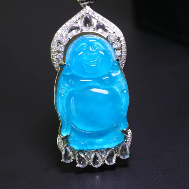 Perfect High Ice Chinese Jade Precision Carved Buddha Pendant sd4