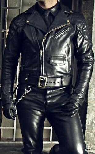 Men's Real Cowhide Leather Bikers Jacket Quilted Panels BLUF Jacket