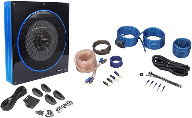 RW10CA 10" 800 Watt Under-Seat Slim Amplified Car Subwoofer +Wire Kit