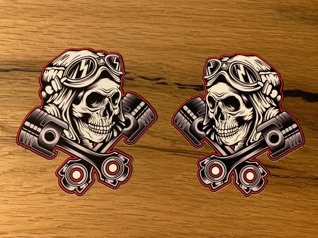 2x SKULL Aufkleber Sticker Motorrad Tank Biker Racer Cafe Custom Retro V2 V8 699