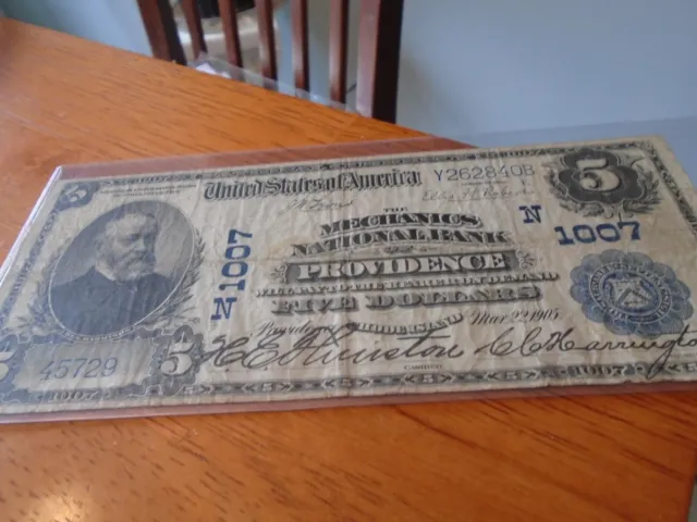 Series 1902 Nat'l Currency $5 The Merchanics Natl Bank - Providence RI  # 1007