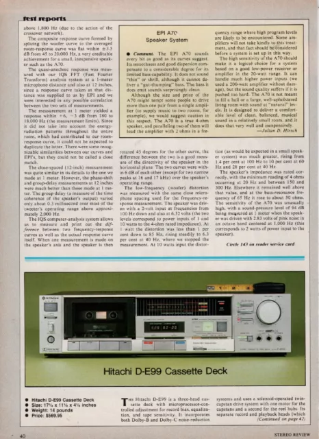 Hitachi - D-E99 Cassette Deck - Full Original Test Report -  1982