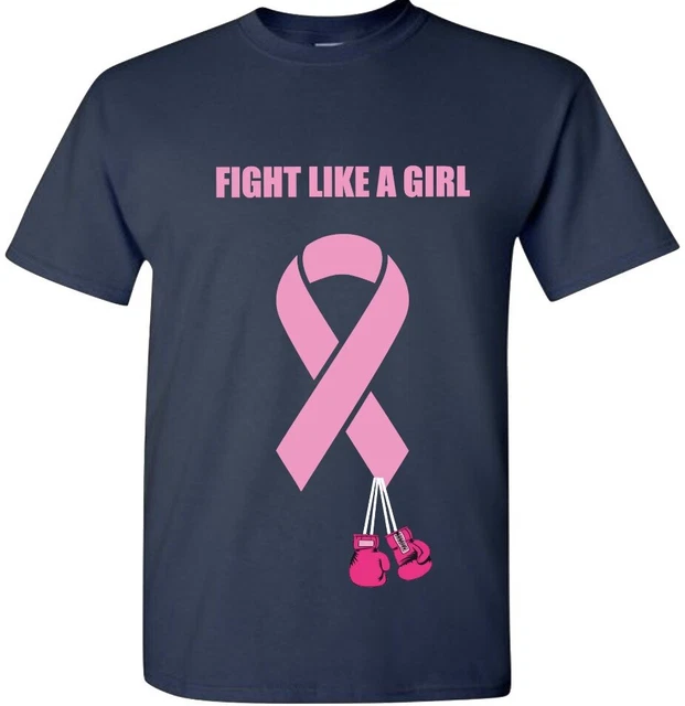 Breast Cancer Awareness T Shirt Fight Like A Girl Blue & Pink