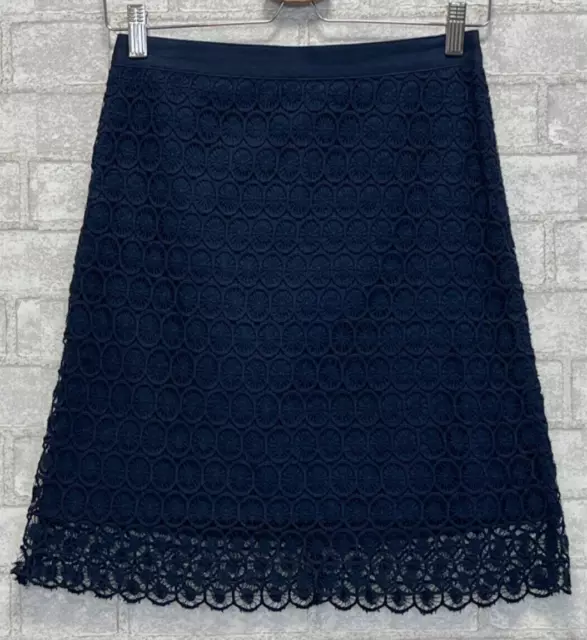 Ann Taylor LOFT Women's Size 00 Navy Blue Crocheted Lace Skirt Lined 100% Cotton