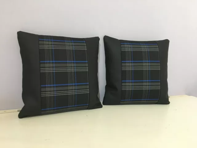 VW GTI tartan blue 2 pillow covers 38 x 38cm - rock and roll bed cushions