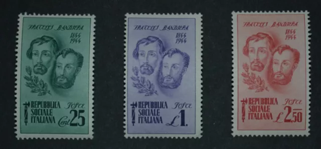 Lot de 3  timbres d'Italie neufs** de République Sociale de 1944 n°41, 42 & 43