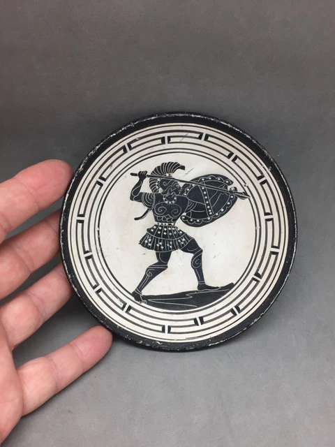 Greek Spartan Warrior Plate Hand Painted Ancient Reproduction 6" Redware Ceramic