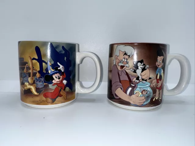 2 Vintage Walt Disney Fantasia 1940 - 1990 Coffee Mug Cup Japan & Pinocchio