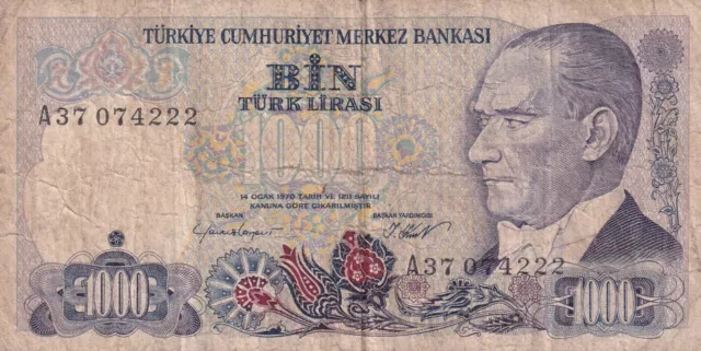 Turkey 1000 Lira 1970
