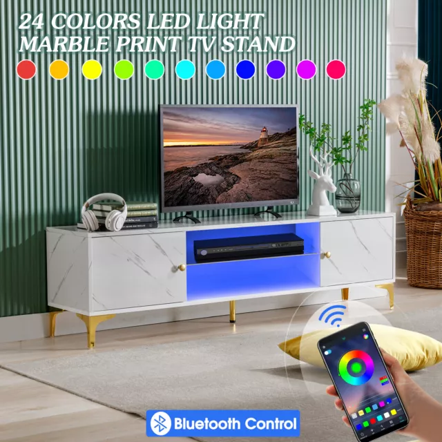 Modern White Marble LED TV Stand Unit Cabinet Entertainment Center Living Room Modern White Marble LED TV Stand Unit Cabinet Entertainment Center Living Room