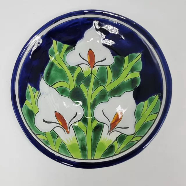 BLUE & WHITE Calla Lily Plate Talavera Pottery Mexican Majolica Folk ...