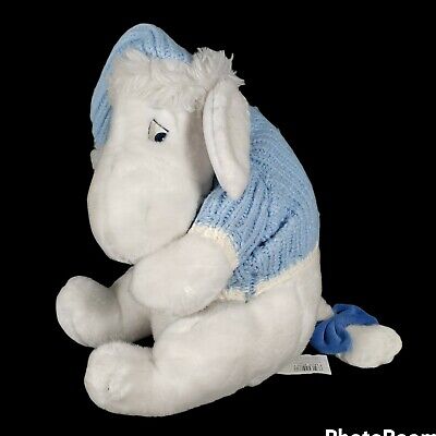 Disney Store White Eeyore Plush Blue Christmas Sweater & Hat Winnie the Pooh 12"