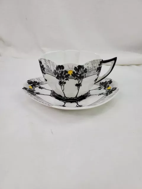 Vintage Shelley Queen Anne Sunrise Tall Trees Cup And Saucer England Art Deco