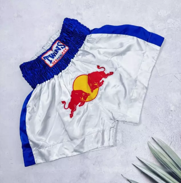 Twins Muay Thai Boxing Shorts Red Bull White Kickboxing size Large - Extra Large