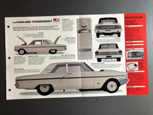 1964 Ford Fairlane Thunderbolt Poster, Spec Sheet, Folder, Brochure - Awesome