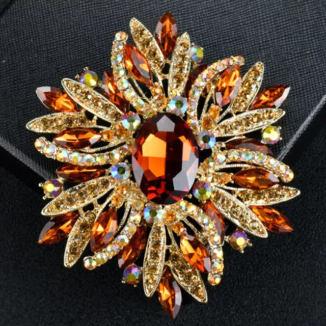 Stile Vintage Cristallo Fiore Elegante Strass Gold-Tone GRANDE SPILLA Rosso-