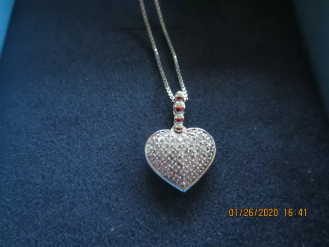 0.25 Ct Diamond Heart Pendant With Chain ~ Rhodium Over Sterling Silver