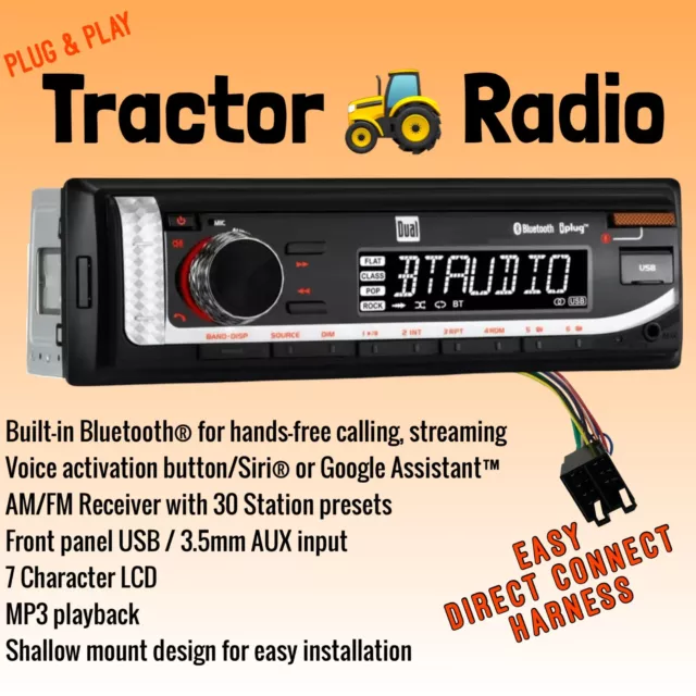 Direct Plug & Play Tractor Radio John Deere, JCB, McCormick Bluetooth FM USB AUX
