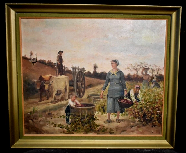 École française du XIX eme.scène de port.huile sur toile encadrée