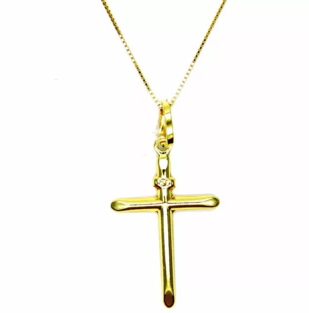 Questocollana con Cruz Simple Oro Amarillo 18K Cadena Veneta Mujer Del Muchacho