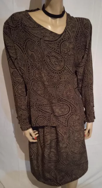 Abito/Dress E. UNGARO ORIGINALE VINTAGE  anni '80 100% seta marrone/nero tg48/14