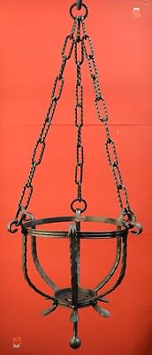 Wrought Iron Planter with Twisted Mission Chain Handmade by USA Blacksmiths