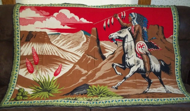 RARE 36 X 53 American Tobacco Co. Wool Flannel Tobacco Felt FLAG Blanket INDIAN RARE 36 X 53 American Tobacco Co. Wool Flannel Tobacco Felt FLAG Blanket INDIAN