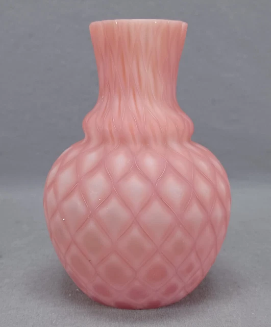 Phoenix Harrach Pink Cut Velvet Quilted Diamond Cased Glass Vase Circa 1880s