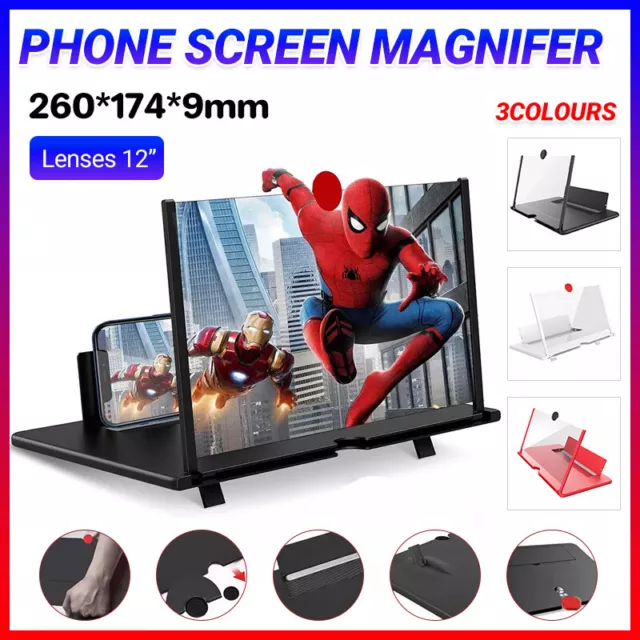 12" Folding Amplifier Stand Screen Magnifier 3D Adjustable Mobile Phone HD Video