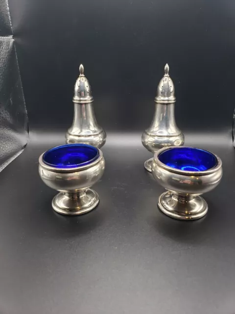 vintage Mueck-Carey Sterling Silver Salt Cellars and Pepper Shakers cobalt